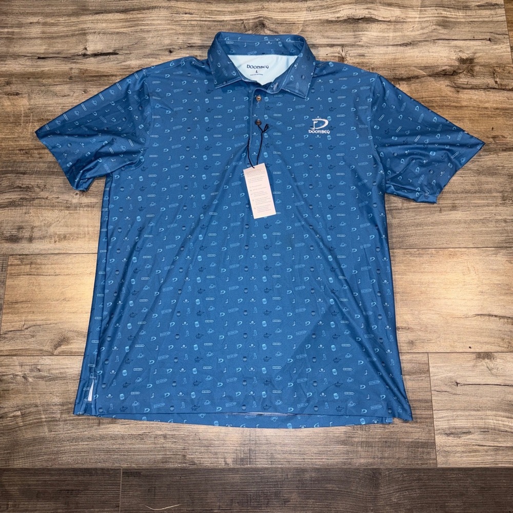 Doonbeg Golf Polo Mens Large Blue Trans Atlantic Take Down Ireland USA Print